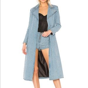 Understated leather studded denim trench